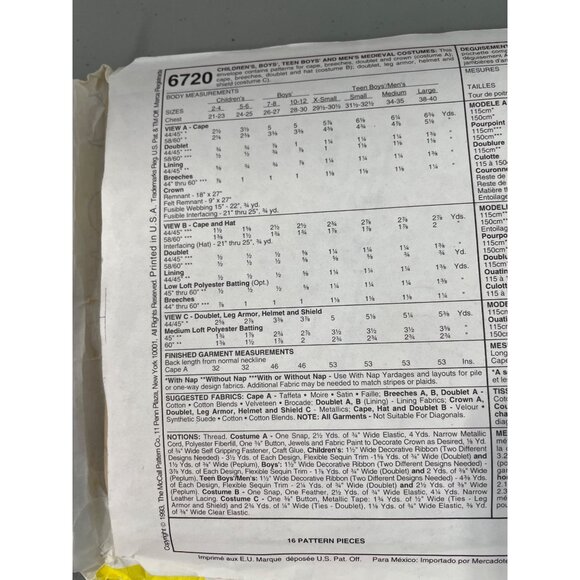 90s McCalls 6720 Majestic Knights Costume Sewing Pattern Size XS Medieval UNCUT - Picture 5 of 7